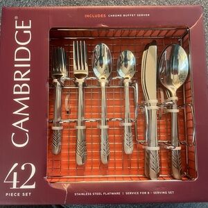 NIB Cambridge Stainless Steel 42 piece service for 8 plus buffet server/caddy